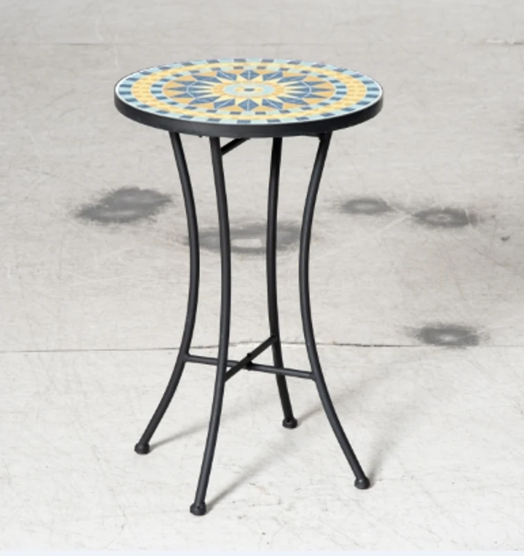 Outsunny Table de Jardin en Métal avec Plateau en Mosaïque, Ф35.5x53.5cm