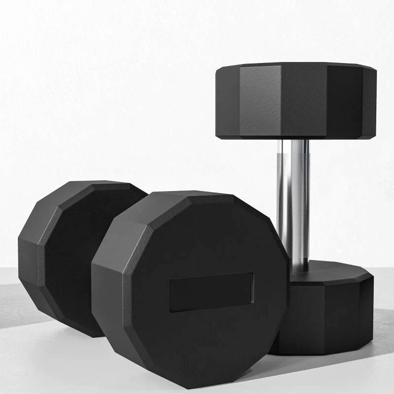 SPORTNOW Set 2 Haltères à 12 Côtés de 15 kg en Métal et Caoutchouc avec Poignée Antidérapante, 26x15,5x15,5 cm, Noir