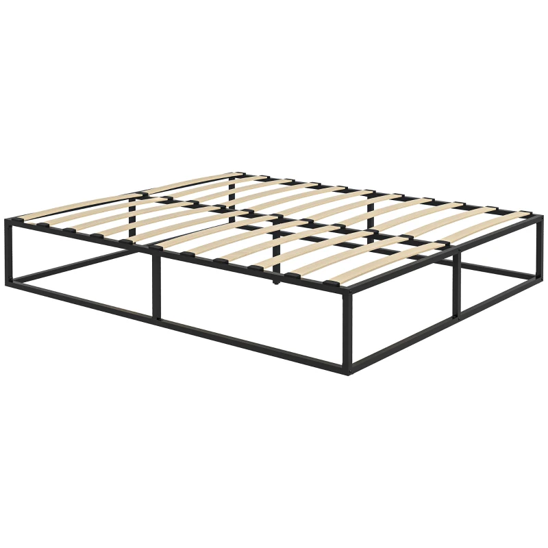 HOMCOM Cadre de Lit avec Lattes en Contreplaqué et Espace de Rangement, 190x160x35cm, Noir et Bois