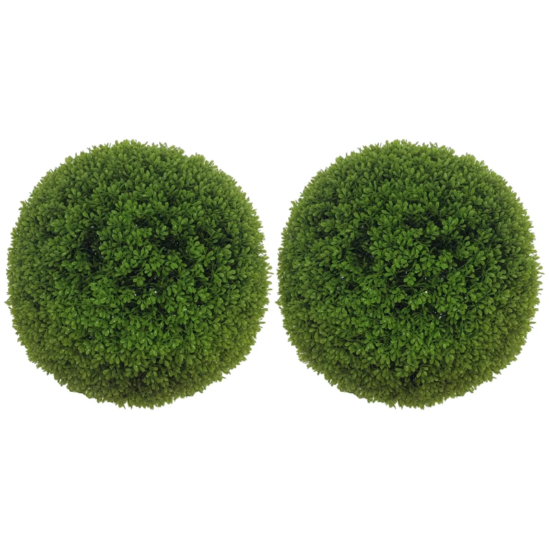 HOMCOM 2er-Set Buchsbaumkugel, Künstliche Pflanzen, Zimmerpflanze mit UV-Schutz, Deko-Pflanze, für Indoor, Outdoor, Grün(m-10)