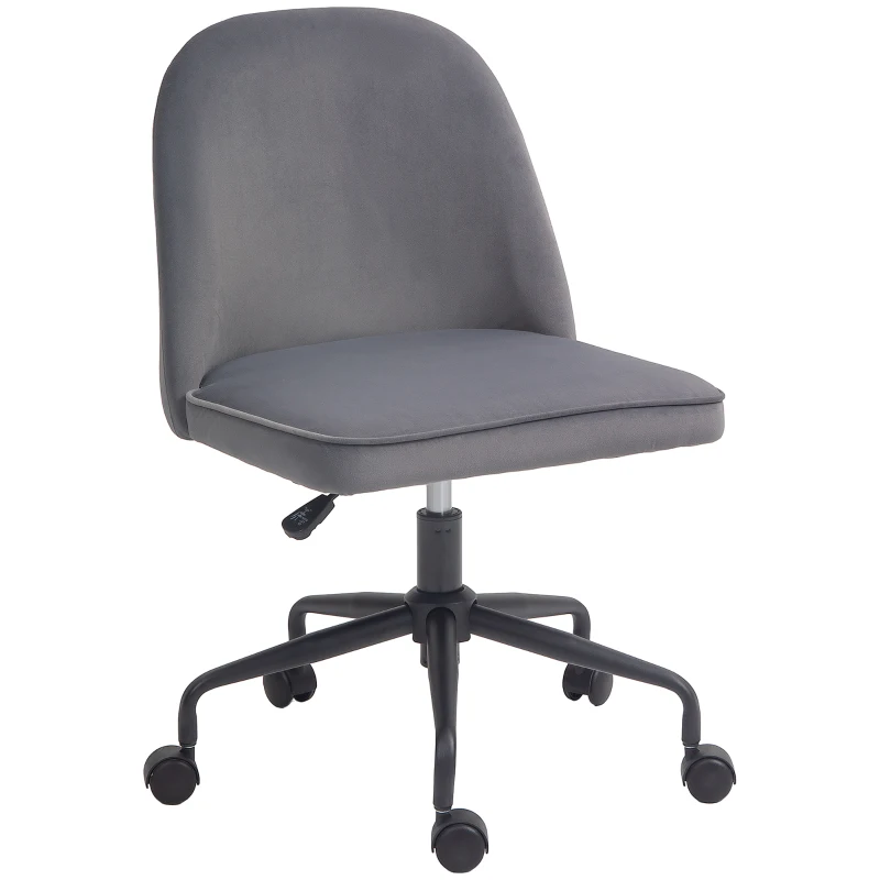 HOMCOM Scaun pentru Birou, Scaun din Catifea, Scaun Reglabil pe Înălțime cu Roți Pivotante și Spătar Central, 52x52x80-88 cm, Gri