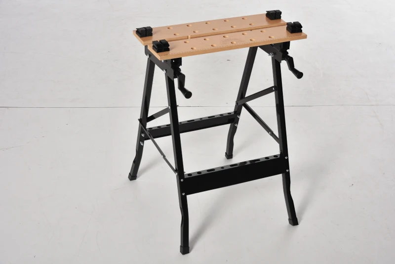 HOMCOM Banco de Trabajo Plegable Portátil con Tableros Ajustables Ángulo y Distancia 63,5x60,5x78 cm Madera Natural y Negro