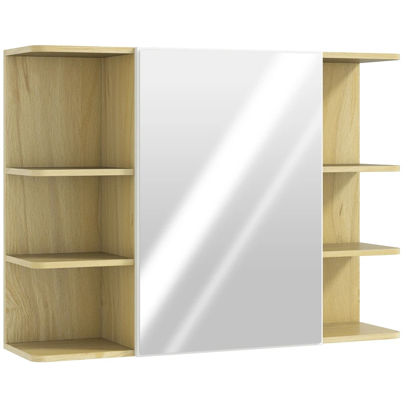 HOMCOM Armário de Casa de Banho com Espelho Armário de Parede Casa de Banho com Porta Prateleiras Abertas 80x20x59 cm Madeira