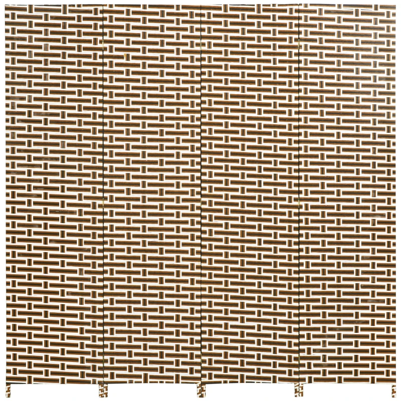 HOMCOM Biombo Separador de Ambientes de 4 Paneles Plegables de Madera de Pino y Fibra de Papel 180x180cm Marrón y Blanco
