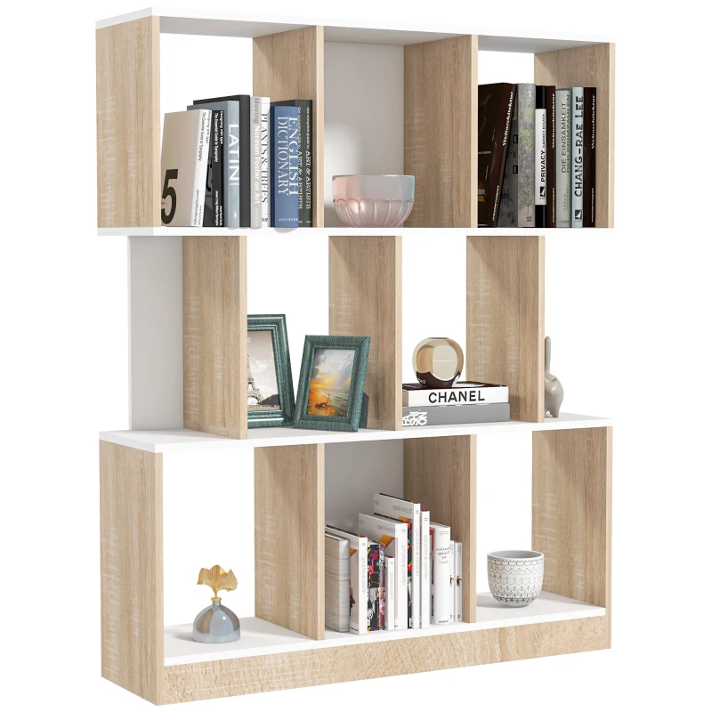 HOMCOM Étagère à 8 Étagères pour Salon et Chambre à Coucher, en Bois, 100x27x124 cm, Chêne et Blanc