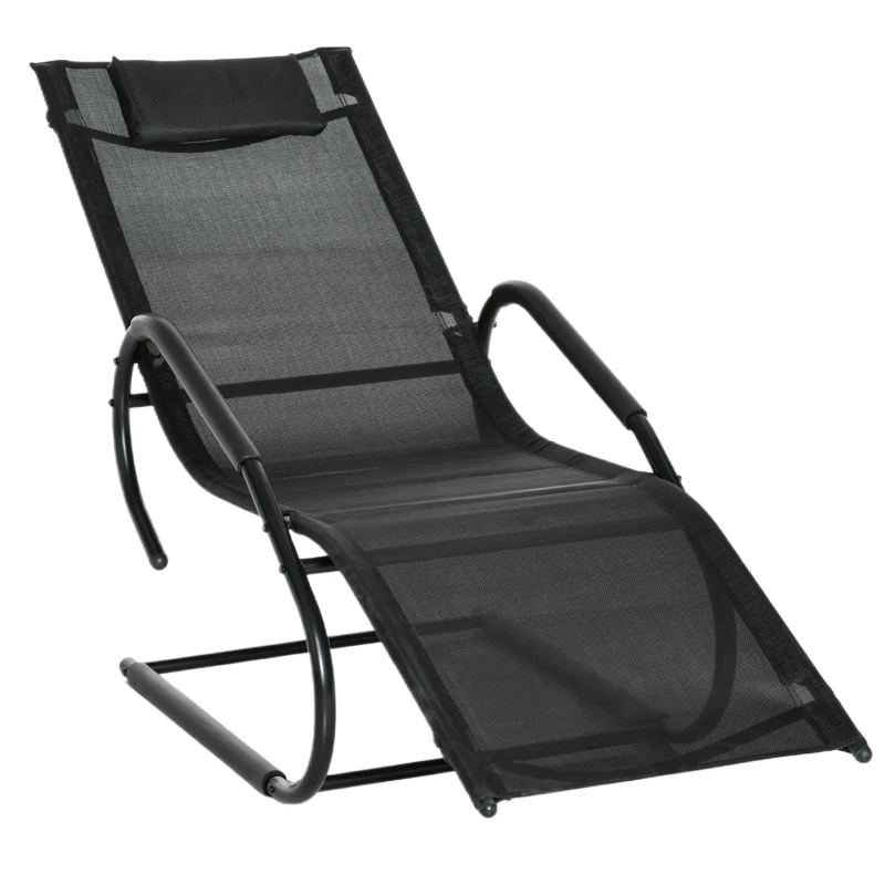 Outsunny Tumbona de Jardín Ergonómica con Reposacabezas Reposapiés y Reposabrazos Mecedora Tapizado en Tela Texteline Transpirable para Exterior Terraza Patio 160x59,5x83 cm Negro