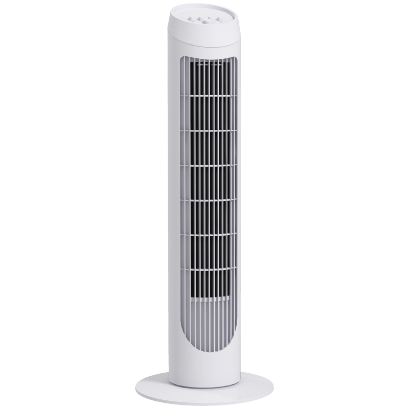 HOMCOM Ventilador de Torre 45W Ventilador Vertical Silencioso con 3 Velocidades Oscilación 70° para Salón Ø27x75 cm Blanco