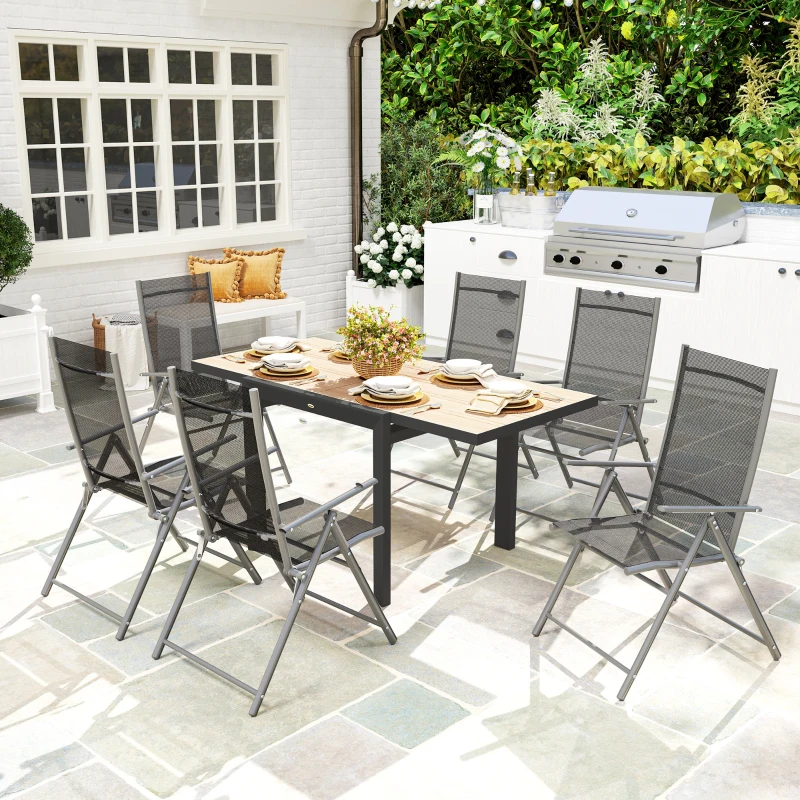 Outsunny Table de jardin extensible en aluminium 80/160x80 cm Résistant aux intempéries Table de balcon pour 6 personnes Bois naturel