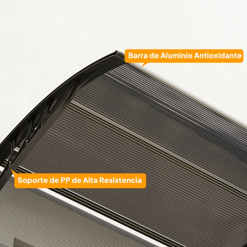 Outsunny Marquesina de Protección contra Sol y Lluvia 196x75x23 cm con Cubierta de Policarbonato para Puertas y Ventanas Negro