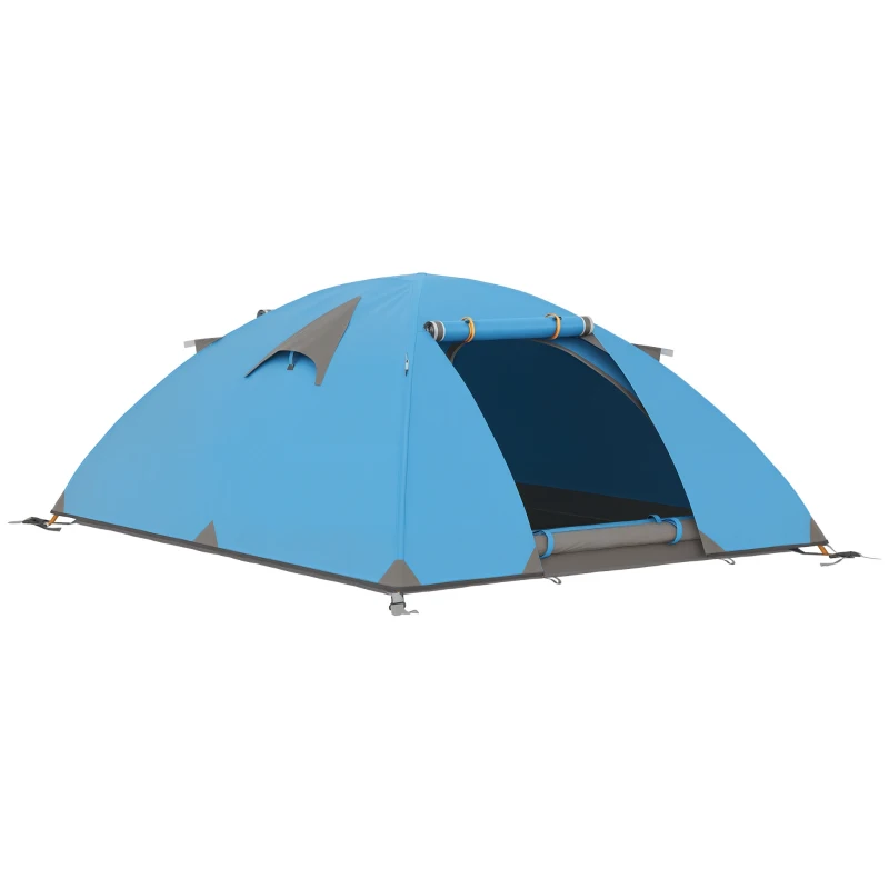 Outsunny Tente de camping 2-3 personnes dôme légère ventilée avec portes zippées sac de transport inclus 268 x 214 x 103 cm bleu