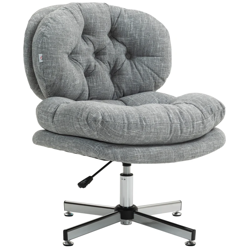 HOMCOM Chaise de bureau sans accoudoirs, chaise de bureau confortable avec siège rembourré et hauteur réglable, Gris