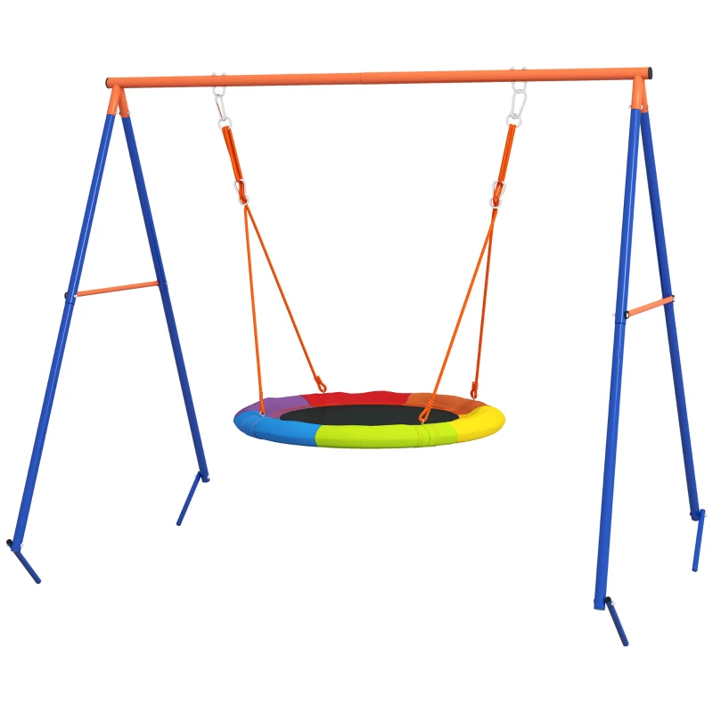 Outsunny Balançoire de Jardin à Nid pour 1-2 Enfants en Métal Renforcé, 196x172x180cm, Multicolore
