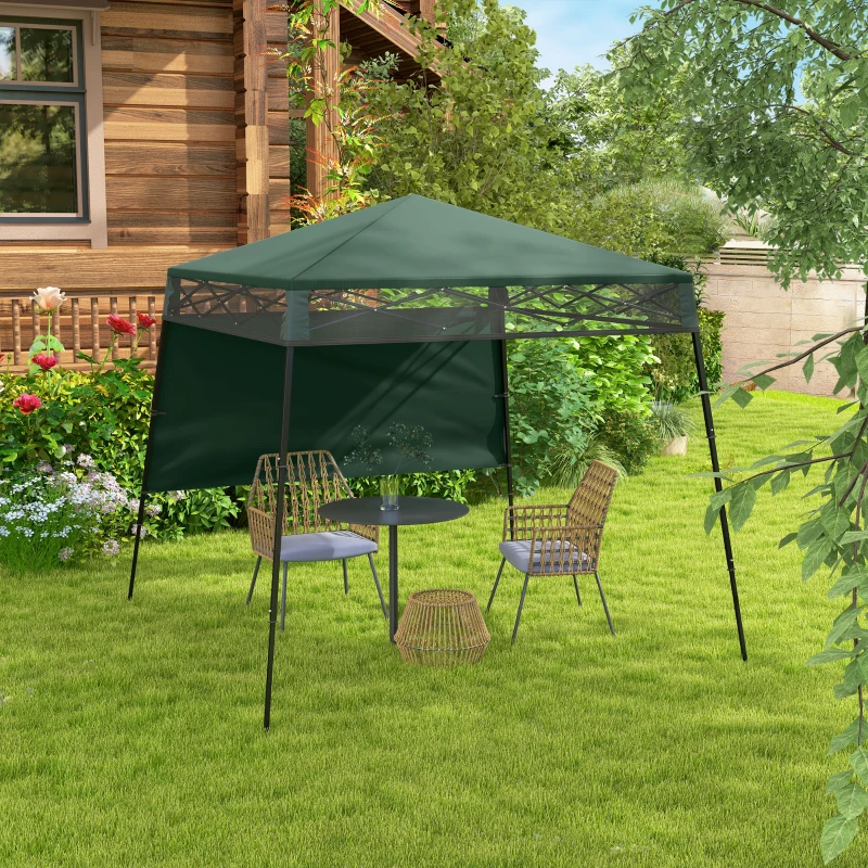 Outsunny Cenador Plegable 220x220x200 cm avec 1 Paroi Latérale Sac de Transport Imperméable et Protection UV50+ Vert