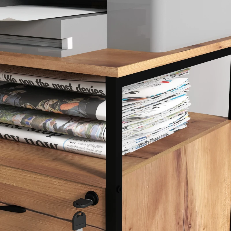 Vinsetto Caisson de Bureau Caisson pour Table avec Roulettes Armoire pour Format Lettre A4 44x40x66,5 cm Marron Rustique