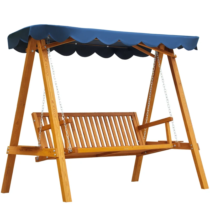 Outsunny Dondolo da Giardino 3 Posti in Legno con Baldacchino 210x 130x 185cm