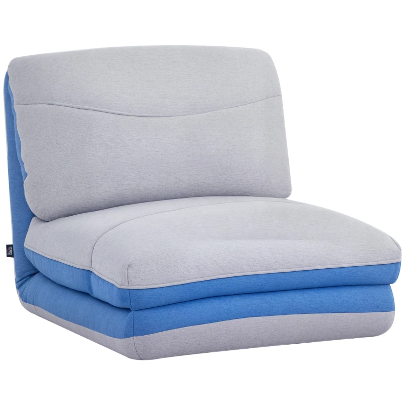 HOMCOM Chauffeuse - Matelas d'appoint Pliant - Fauteuil Convertible - Inclinaison Dossier réglable 5 Positions - Tissu Polyester Aspect Lin Gris Clair Bleu