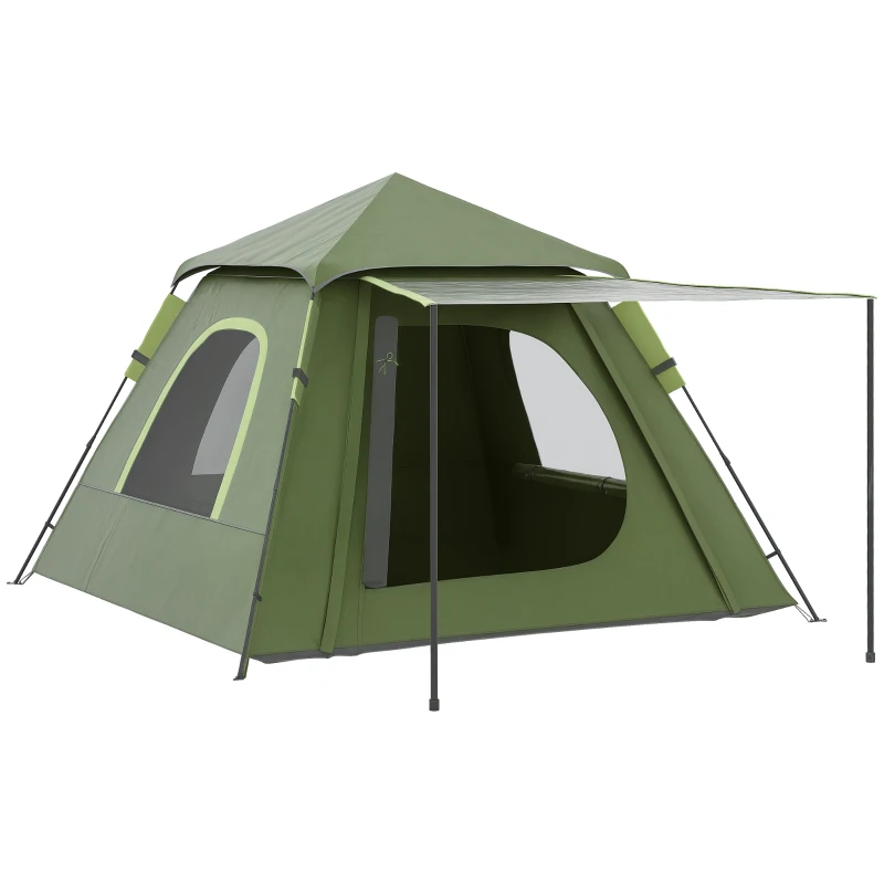 Outsunny Cort de Camping pentru 2-3 persoane cu Verandă, Ferestre și Ușă cu Fermoar, 210x210x150 cm, Verde