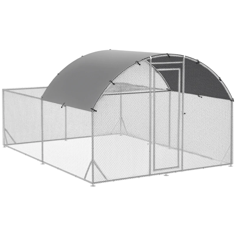 PawHut Galinheiro de Exterior Grande para 10-12 Galinhas de Aço Galvanizado com 2 Ambientes 380x280x195cm Prata