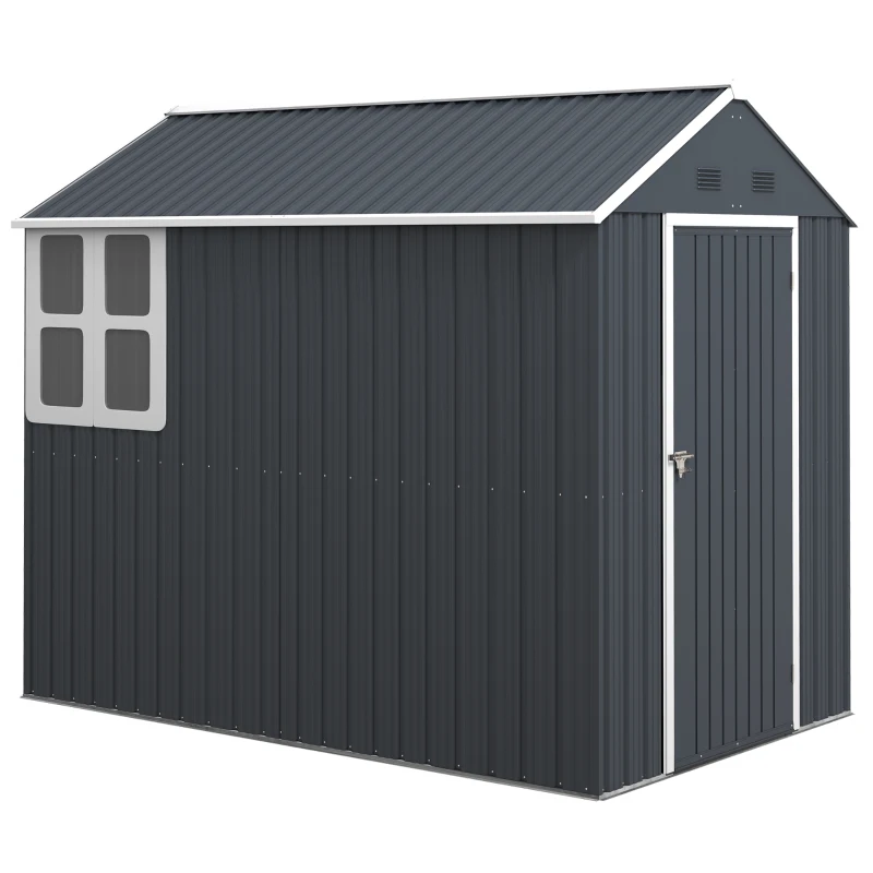 Outsunny Armoire de Rangement de Jardin, Maison de Rangement en Métal, Double Porte, Fenêtre, 259x172x222 cm, Gris/Blanc