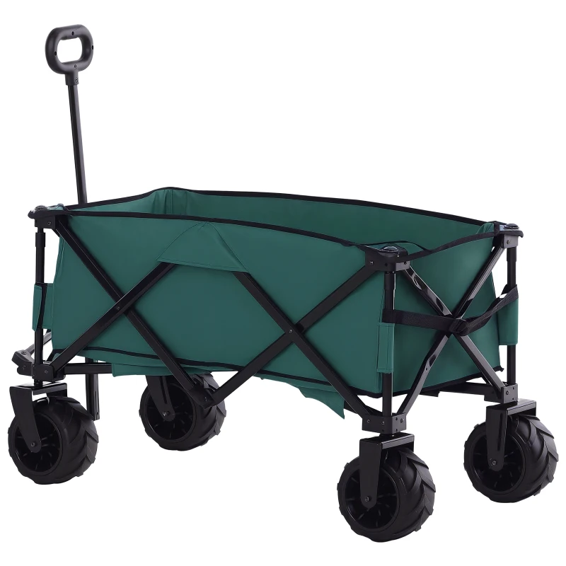 Outsunny Chariot de Jardin Pliable Chariot à Main 360° Chariot de Transport avec Poignée Télescopique Réglable Chariot de Plage jusqu'à 70 kg en Métal Oxford Vert 108 x 55 x 59-89 cm