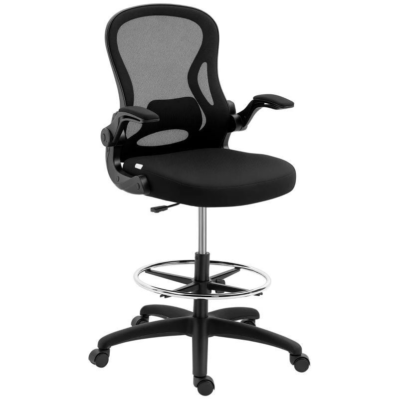 Vinsetto Zeichenstuhl, höhenverstellbarer Bürostuhl, mit Fußstütze, 59 cm x 65 cm x 122 cm, Schwarz