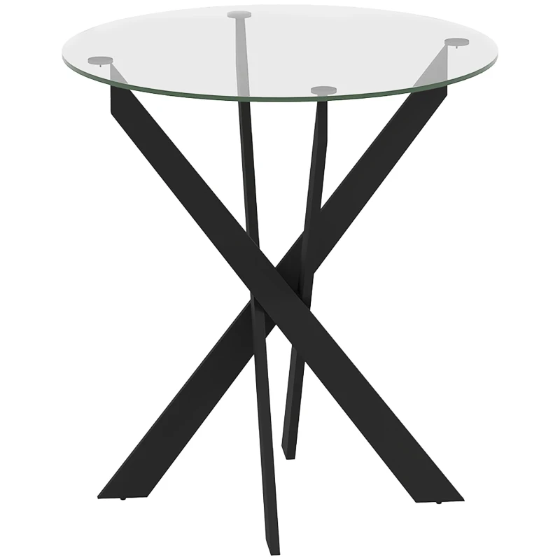 HOMCOM Table à manger moderne en verre, 70 cm de diamètre, Table de cuisine avec plateau en verre trempé et pieds en métal, pour 4 personnes