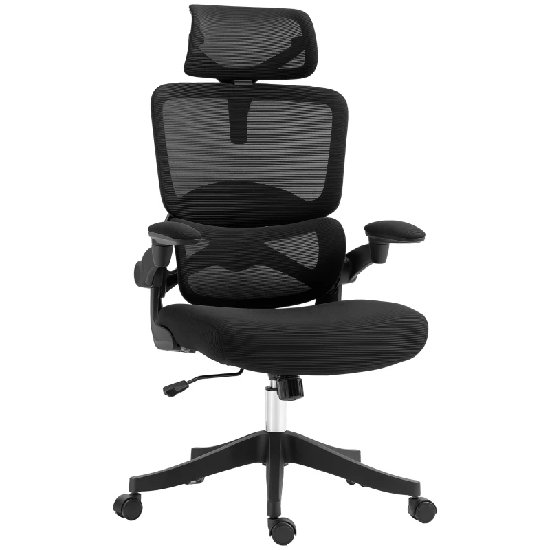 Vinsetto Sedia da Ufficio ad Altezza Regolabile con Inclinazione e Supporto Lombare, 62x58x120-133 cm, Nera