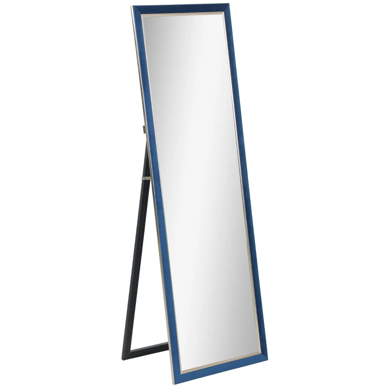 HOMCOM Espejo de Cuerpo Entero 150x50 cm con Marco en Terciopelo y Soporte para Salón Dormitorio Azul