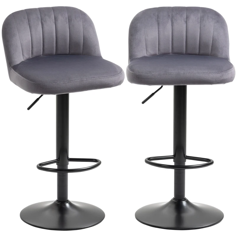 HOMCOM Set 2 Tabourets de Bar avec Dossier et Repose-pieds, Pivotants avec Hauteur Réglable, Gris