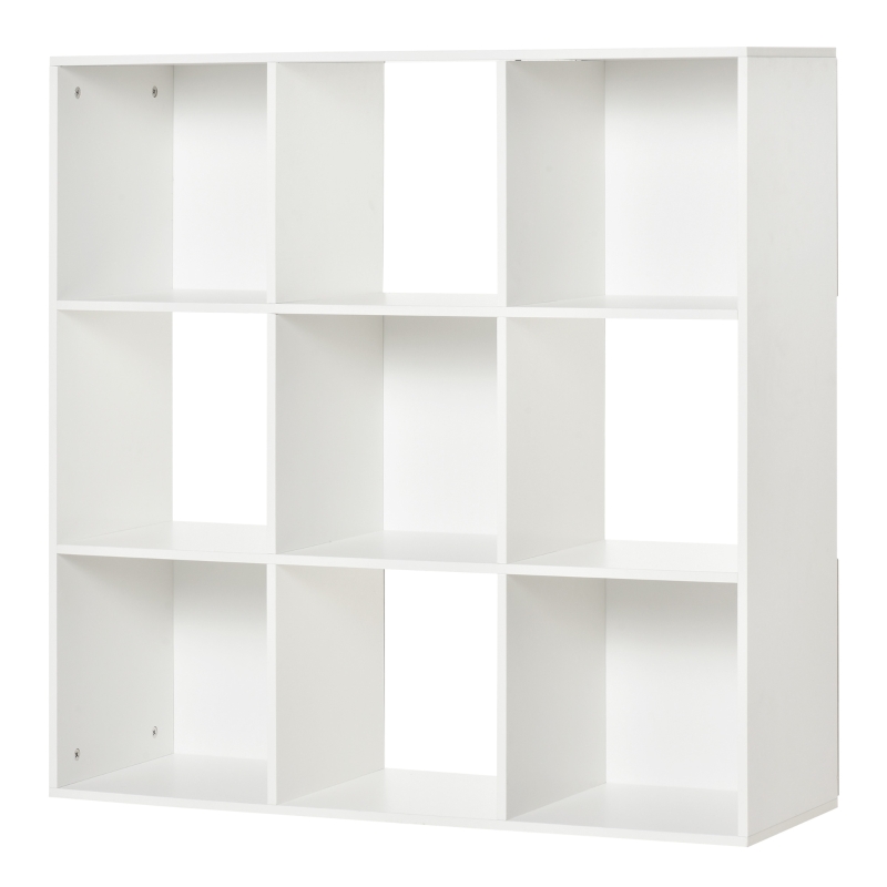 HOMCOM Bibliothèque Blanche pour Maison et Bureau, Étagère au Design Moderne avec 9 Compartiments en Bois, 91,5 x 29,5 x 91,5 cm
