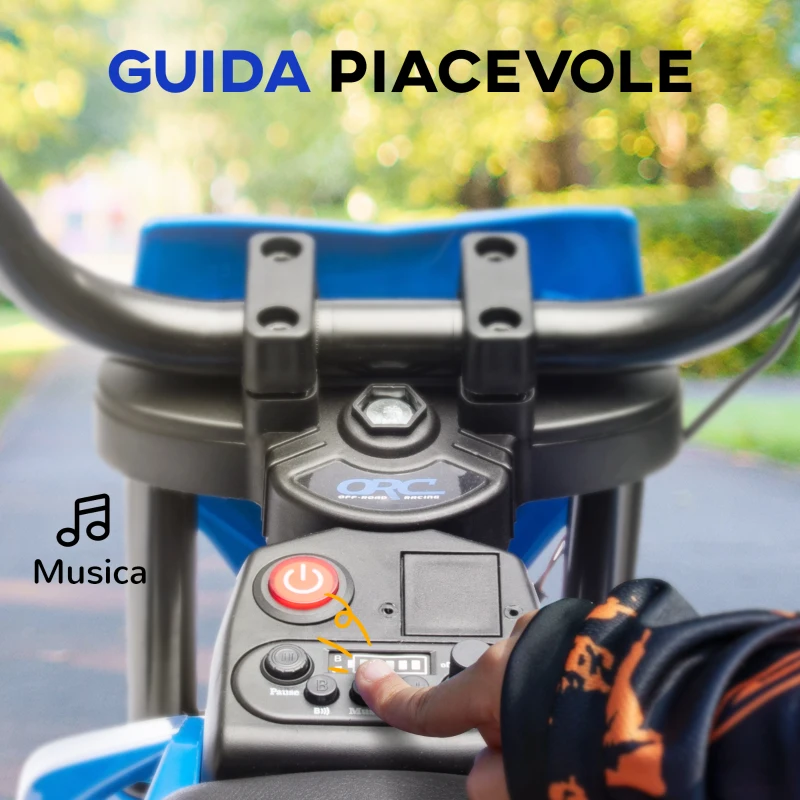 AIYAPLAY Moto Elettrica per Bambini con Rotelle Rimovibili, Sospensioni, Suoni e Indicatore di Carica, Blu