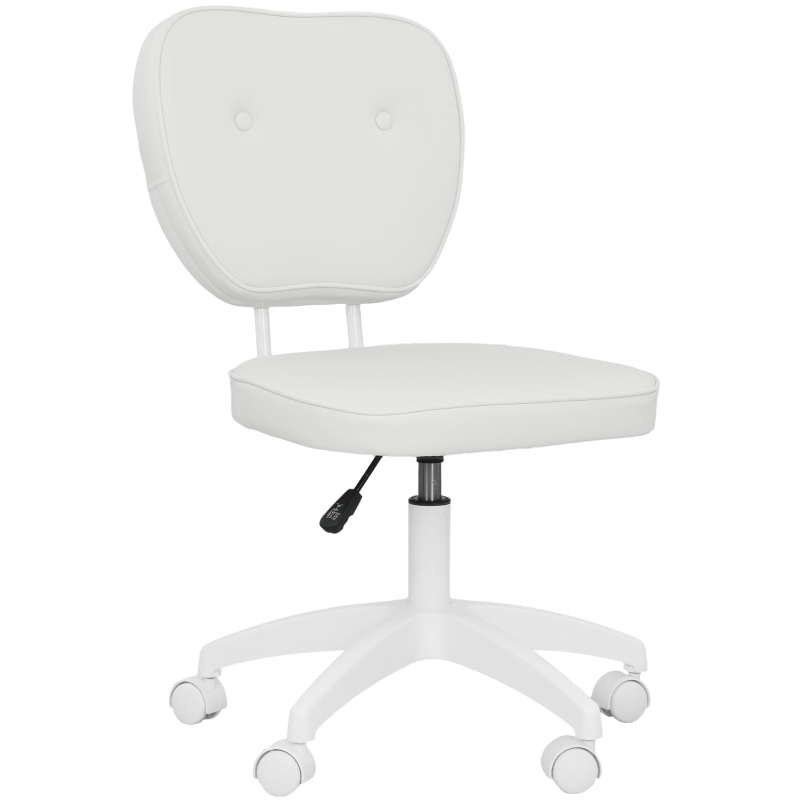 Vinsetto Cadeira de Escritório Estofada em PU com Altura Ajustável Sem Braços Cadeira de Estudo Dormitório 46x59x82-92 cm Branco