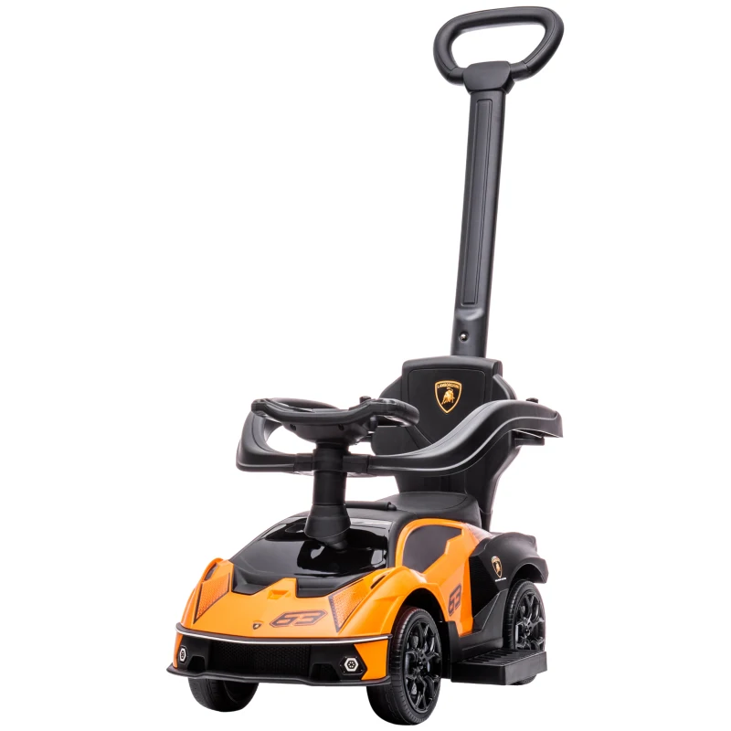 AIYAPLAY Voiture pour Enfants 2 en 1 avec Poignée et Barrière de Sécurité, 86,5x40x89,5 cm, Orange et Noir