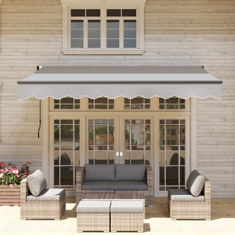 Outsunny Auvent Rétractile en Aluminium pour Fenêtres et Portes avec Protection UV30+ et Inclinaison Ajustable 360x220 cm Gris