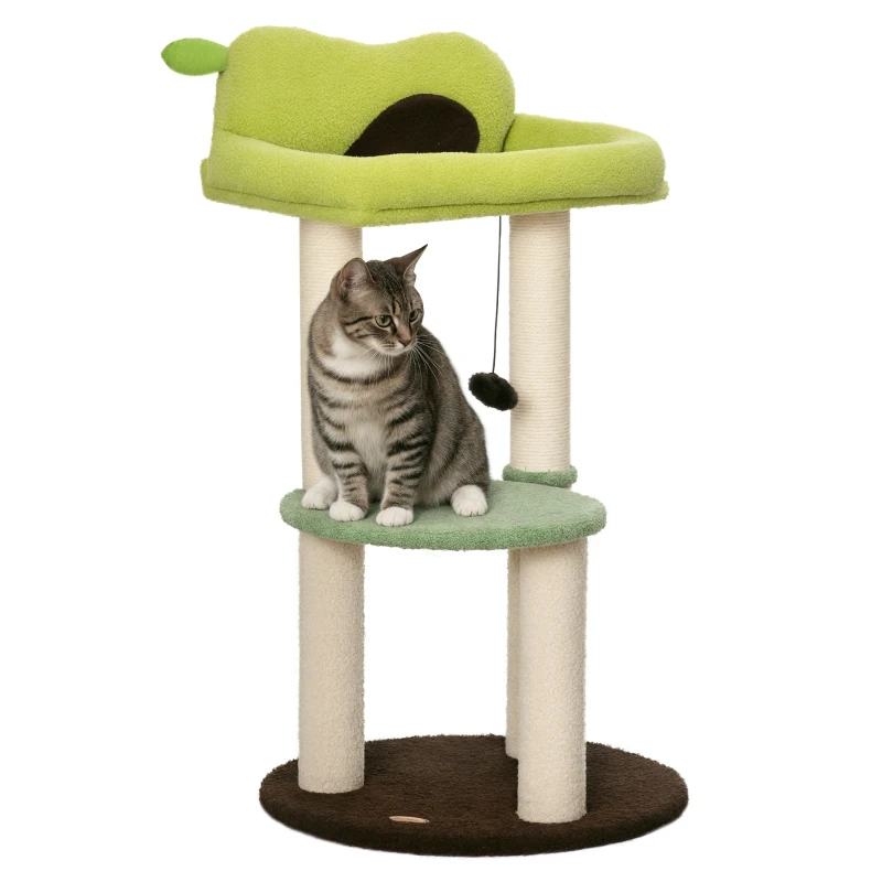 PawHut Árvore Arranhador para Gatos com Cama em Forma de Abacate Plataforma Postes de Sisal e Bola Suspensa Ø44x83cm Verde