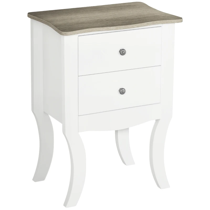 HOMCOM Mesilla de Noche Cajonera con 2 Cajones de Almacenaje Base Elevada para Dormitorio Salón Estilo Nórdico y Vintage 46,5x32x64,5 cm Blanco