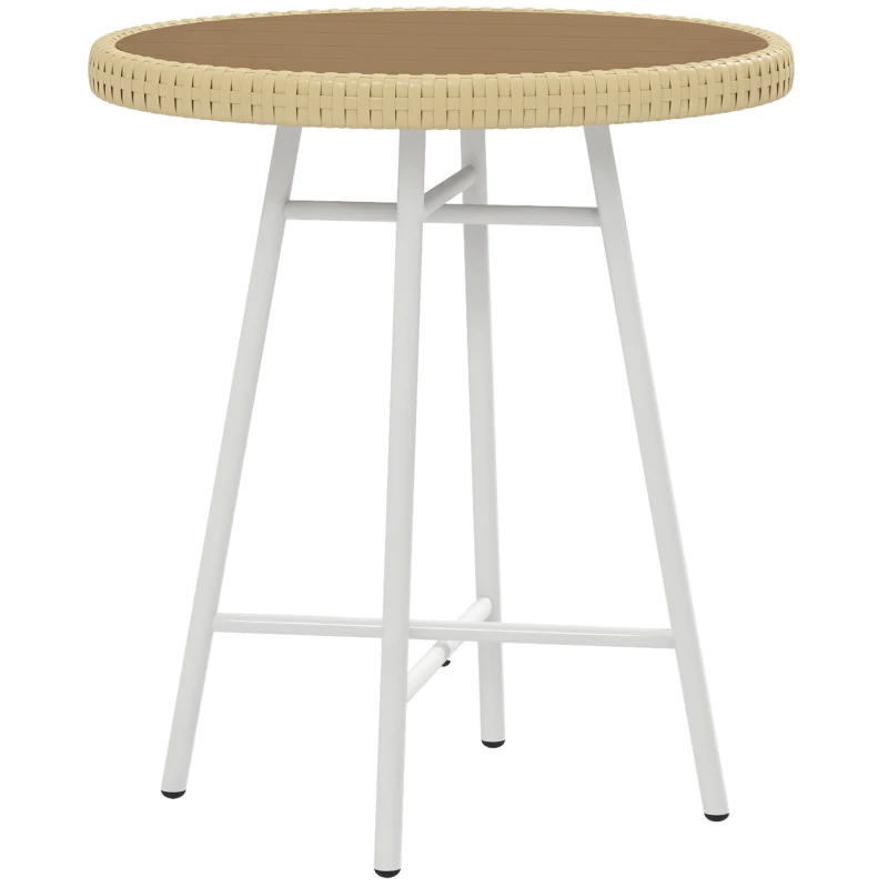 Outsunny Mesa Auxiliar de Vime Sintético com Bancada de Madeira Plástica e Estrutura de Aço Galvanizado 50x50x55 cm Madeira e Bege