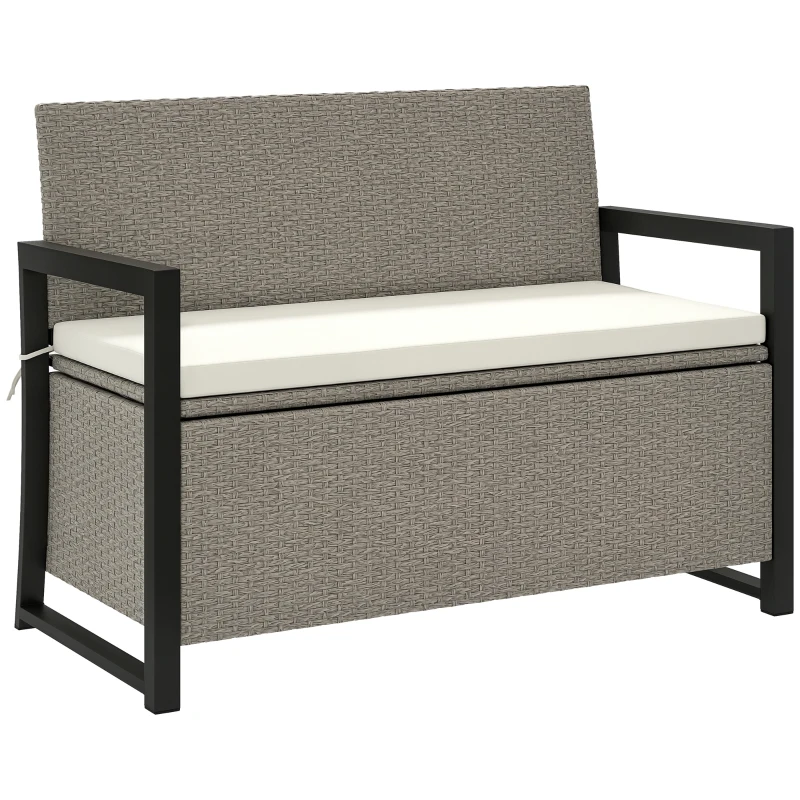 Outsunny Panchina da Giardino 2 Posti con Cassapanca da 151.5L in Rattan con Schienale, Braccioli e Cuscino, Crema