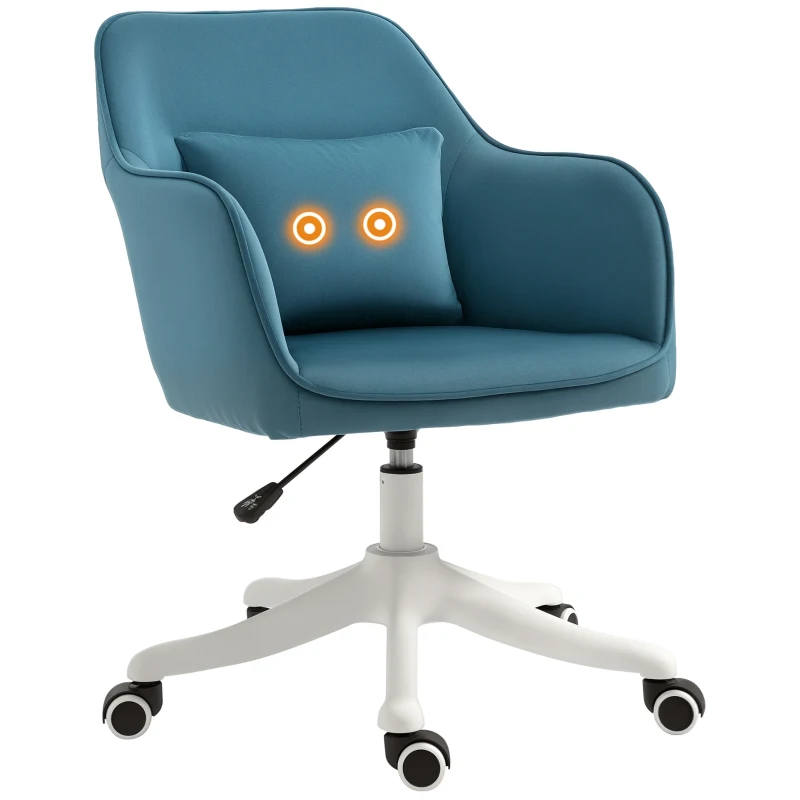 HOMCOM Sedia da Ufficio in Velluto con Funzione Massaggio e Cuscino Lombare Integrato, Altezza Regolabile, Girevole a 360°, Blu