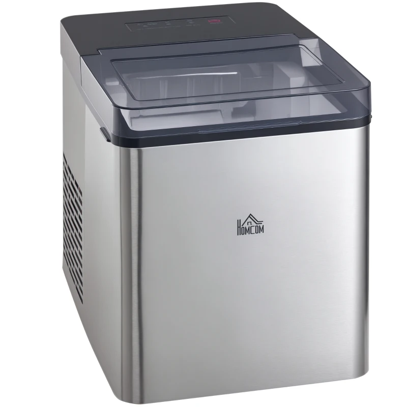 HOMCOM Eiswürfelmaschine, 2, 1 Liter Wasser, 15 kg in 24 h, Selbstreinigend, Weiß, inkl. Eiswanne + Eisschaufel
