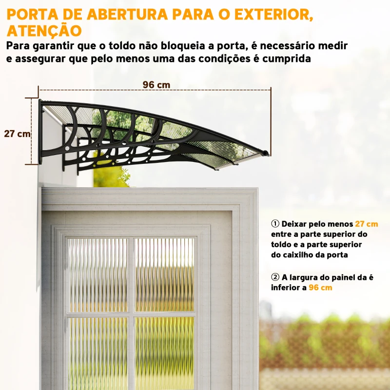 Outsunny Marquise de Proteção 200x96 cm Marquise Exterior para Portas e Janelas contra o Sol e Chuva com Suporte de PP Policarbonato Transparente