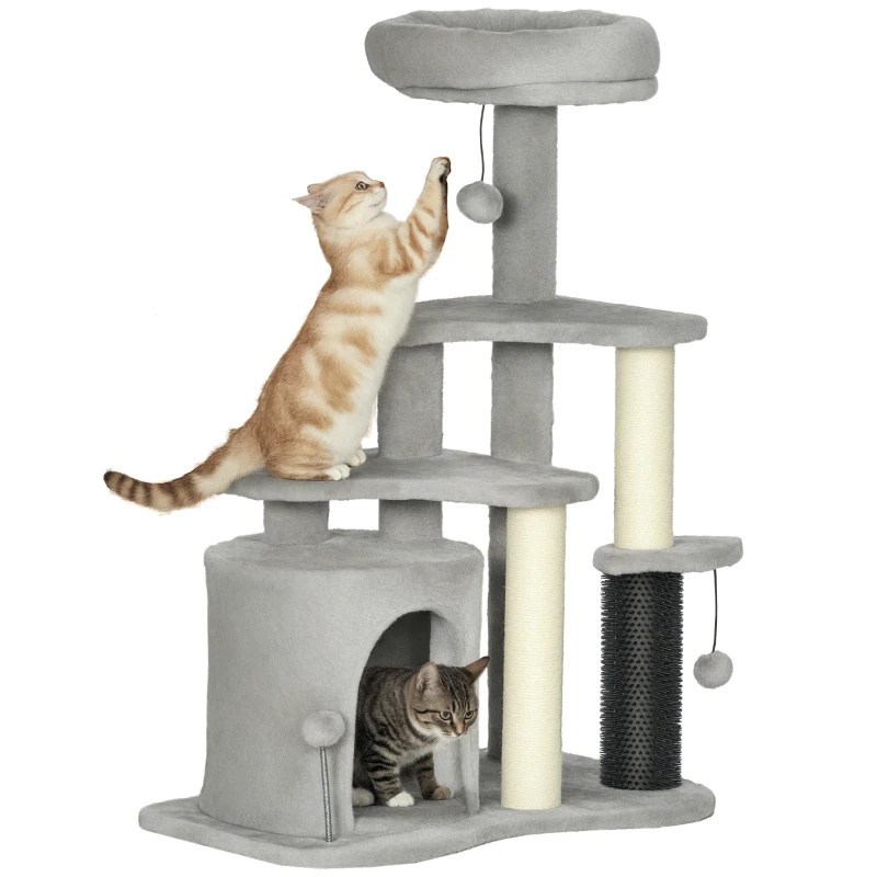 PawHut Arbre à chat arbre à grimper pour chat centre d'activités hauteur 87 cm à 3 niveaux - gris clair