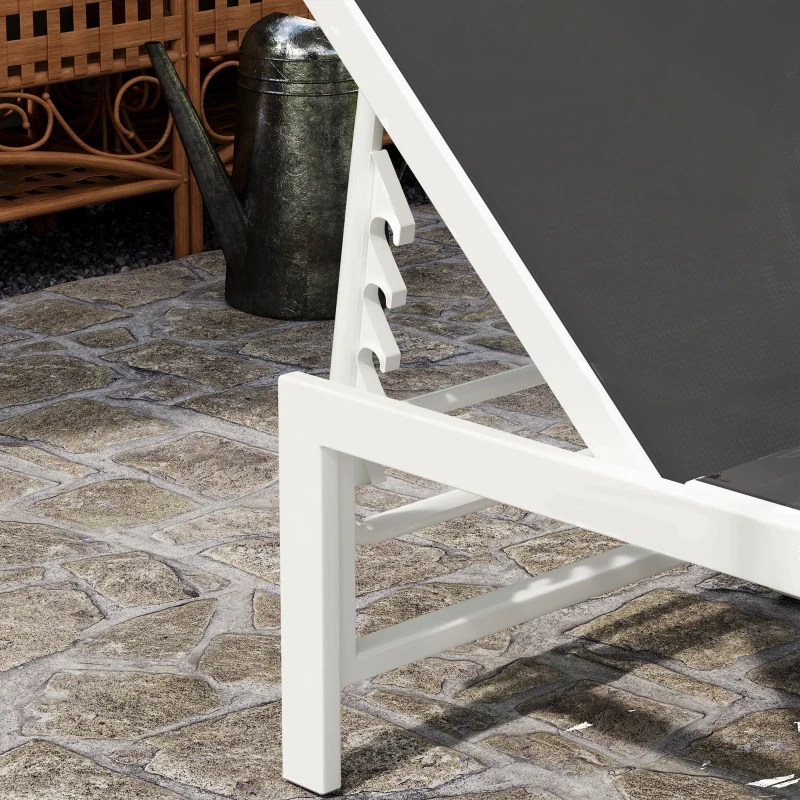 Outsunny Chaise Longue avec Dossier Réglable sur 5 Niveaux, en Acier et Textilène, 60x166x84 cm, Blanc et Gris