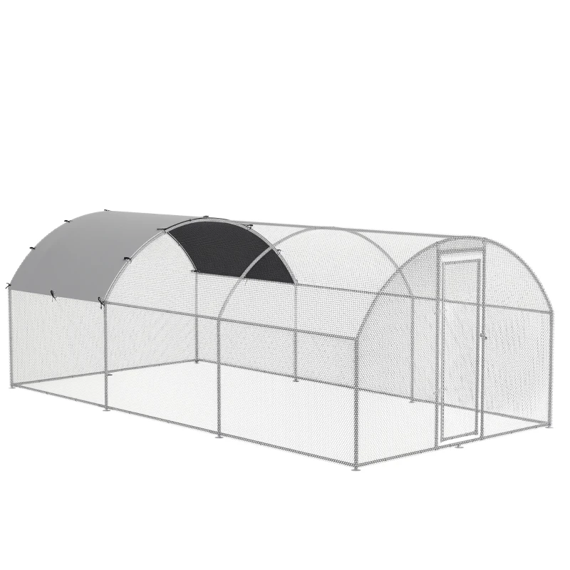 PawHut Recinto per Galline in Acciaio con Copertura Anti UV, 2.8x5.7x2m, Argento