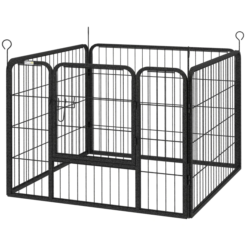 PawHut Enclos pour Chiens Pliable en Métal, pour Intérieur et Extérieur avec Porte et Piquets, 82x82x60cm Gris