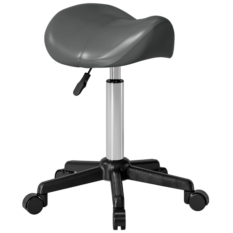 HOMCOM Taburete Giratorio con Silla de Montar y Altura Ajustable, Acolchado y Revestido en Cuero Sintético, Gris
