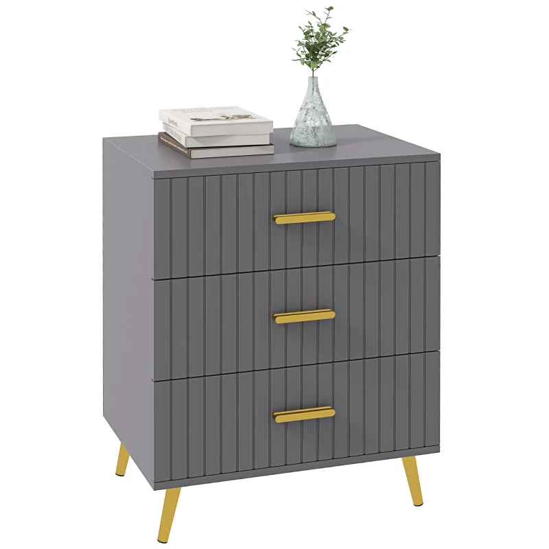 HOMCOM Commode 3 Tiroirs Moderne en Bois et Aluminium, 60x40x71.5 cm, Doré et Gris foncé