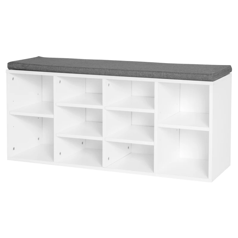 HOMCOM Armoire à Chaussures Banc 8-10 Paires de Chaussures Étagères Réglables, Bois, Blanc, 104 x 30 x 48 cm