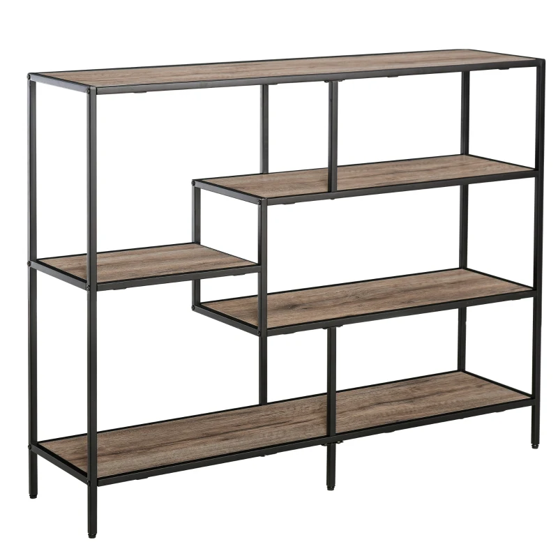 HOMCOM Étagère sur Pied, Étagère de Rangement Style Industriel, Étagère à Livres, Étagère de Cuisine, Panneau de particules P2, Métal, Noir+Chêne clair, 120 x 32 x 95 cm