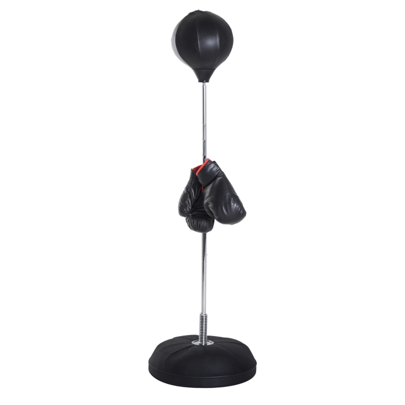 HOMCOM Saco de Boxe de Pé Punching Ball com Altura Ajustável em 4 Níveis 126-144 cm Base Preenchível e Luvas de Boxe para Adultos e Adolescentes Preto